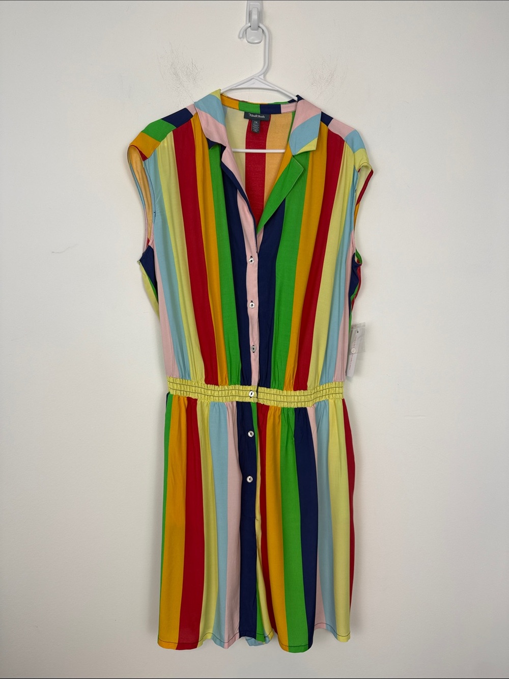 ModCloth Rainbow Stripe Colorful Tie Waist Sleeveless Romper Plus Size 1X. NWT